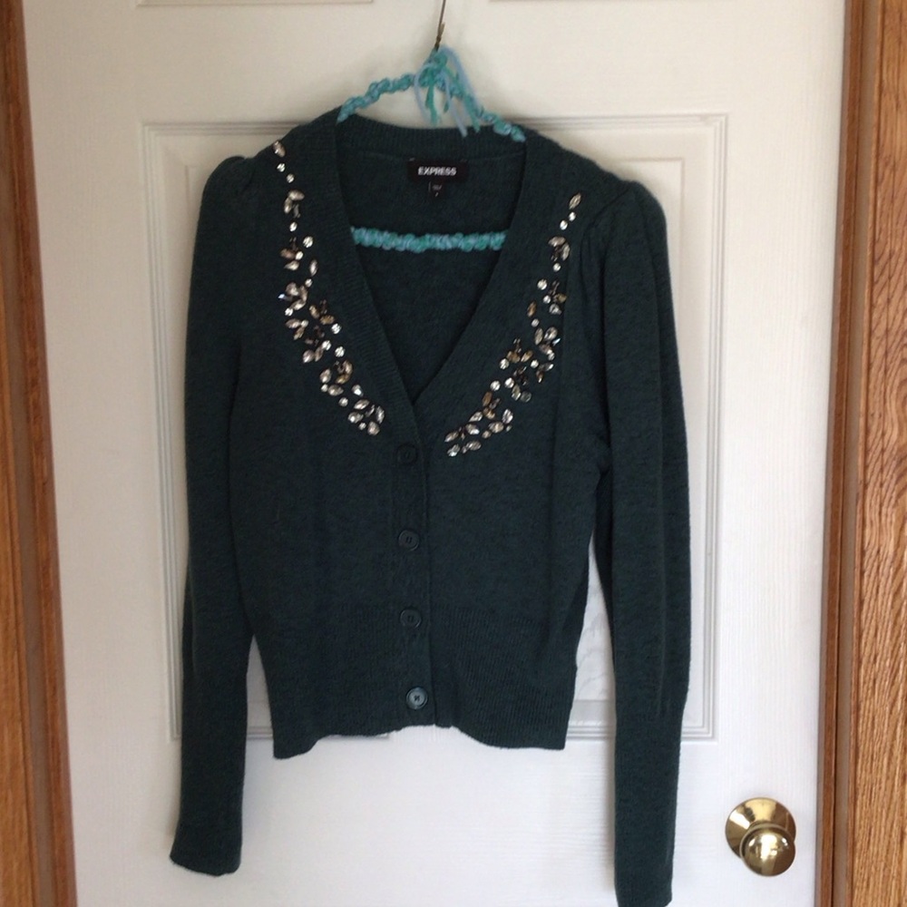 Express Women's Teal Cardigan with Silver Accents